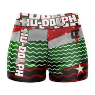 Hu-Dolph the Red Belt Reigndeer High Waisted Waisted Women's Compression Shorts (Red Green)