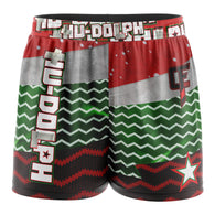 Hu-Dolph the Red Belt Reigndeer Elastic Waisted Shorts (Red Green)