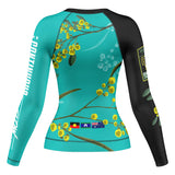 Wattle Flowers Long Sleeve Rashguard Teal