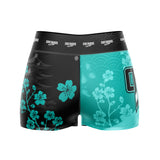 Cherry Blossoms High Waisted Waisted Women's Training Shorts Teal